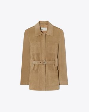 Tory Burch Belted Suede Jacket - Natural