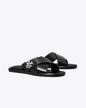 Tory Burch Turnlock Cross-Band Slide - Black