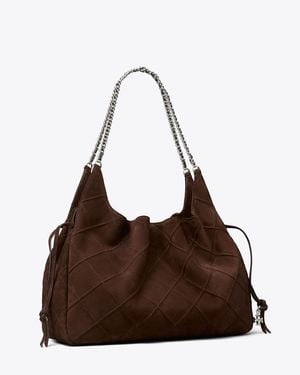 Tory Burch Large Fleming Suede Tote - Brown