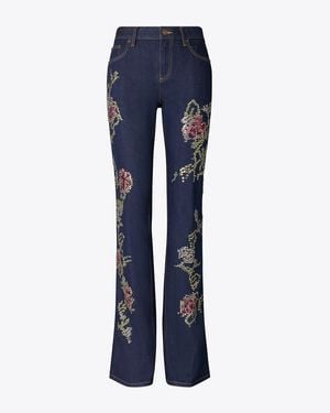 Tory Burch Embellished Bootcut Jean - Blue