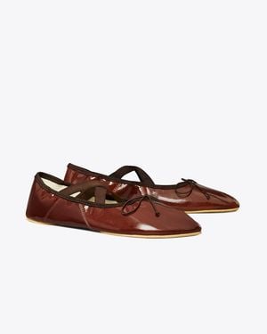 Tory Burch Peep-Toe Mary Jane Ballet - Brown