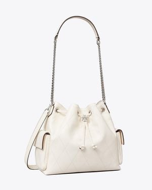 Tory Burch Charlie Quilted Drawstring Shoulder Bag - White
