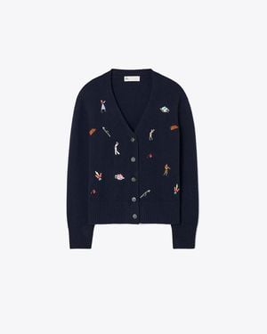 Tory Burch Embroidered Golf Cardigan - Blue