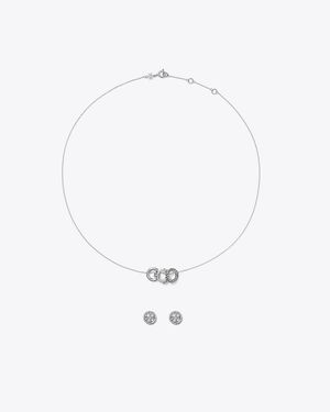 Tory Burch Icon Pavé Necklace And Earring Set, One Size - White