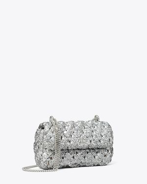 Tory Burch Mini Kira Woven Flap Bag, One Size - Grey