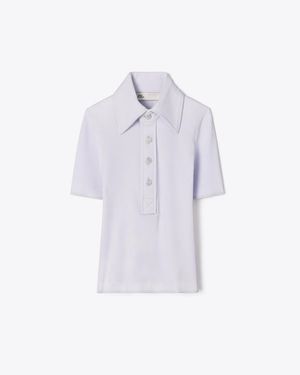 Tory Burch Viscose Ribbed Polo Jumper - Purple