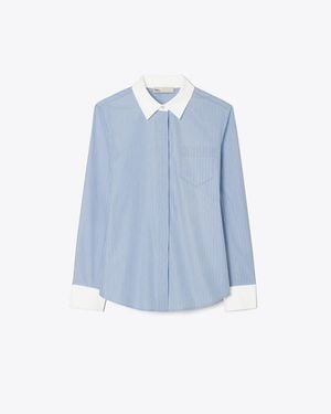 Tory Burch Striped Button-Down Shirt - Blue