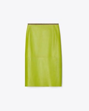Tory Burch Leather Pencil Skirt - Green