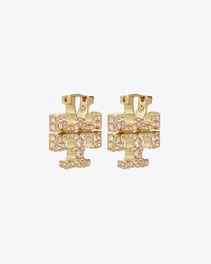 Tory Burch Icon Pavé Hoop Earrings - Metallic