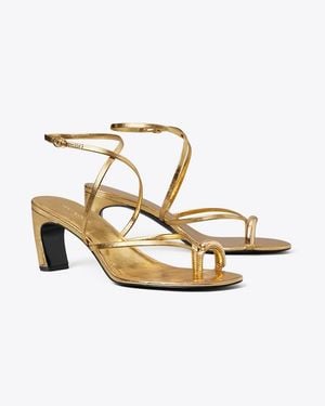 Tory Burch Pierced Multi-Strap Heeled Sandal - Metallic