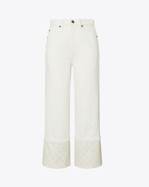 Tory Burch T Monogram Contrast Cuff Cropped Jean - White