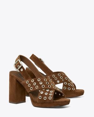 Tory Burch Cross-Band Heeled Sandal - Brown