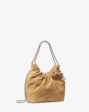 Tory Burch Mini Fleming Soft Suede Hobo Bag, One Size - Natural