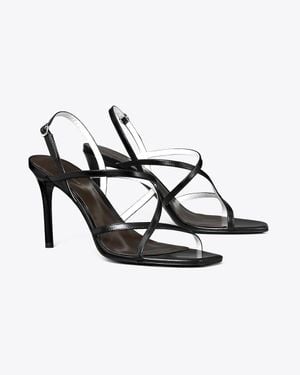 Tory Burch Strap Heel Sandals 90Mm Wedge Shoes, Leather - Black