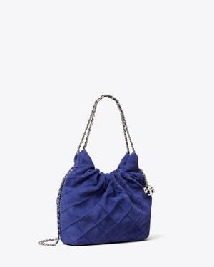 Tory Burch Mini Fleming Soft Suede Hobo Bag, One Size - Blue