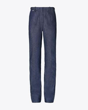 Tory Burch Ankle-Zip Cotton Jean - Blue