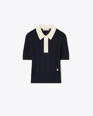 Tory Burch Cotton Pointelle Polo - Blue