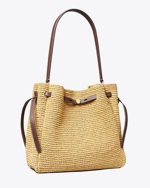 Tory Burch Large Romy Straw Bucket Bag, One Size - Metallic