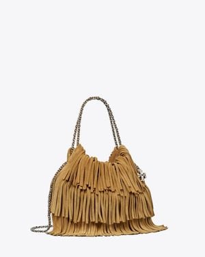 Tory Burch Mini Fleming Suede Fringe Hobo Bag, One Size - Natural