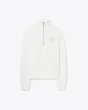 Tory Burch Heavy French Terry Half-Zip Sweatshirt - White