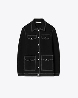 Tory Burch Topstitch Wool Jacket - Black