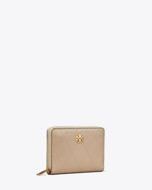 Tory Burch Small Charlie Quilted Zip-Around Wallet - Natural