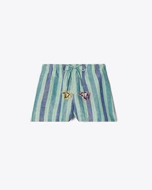 Tory Burch Striped Linen Shorts - Blue