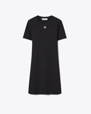 Tory Burch Ribbed Cotton T-Shirt Dress - Black