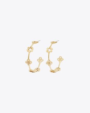 Tory Burch Forget Me Not Hoop Earrings - Metallic