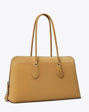 Tory Burch Lock Suede Satchel - Natural