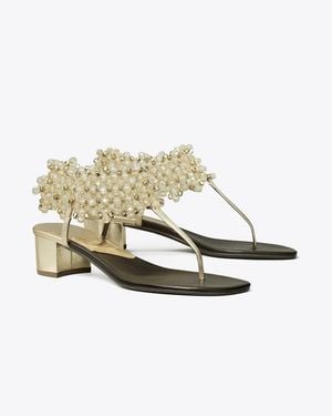 Tory Burch Beaded Heeled Sandal - Metallic