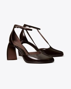 Tory Burch Peep-Toe T-Strap Heeled Sandal - Black