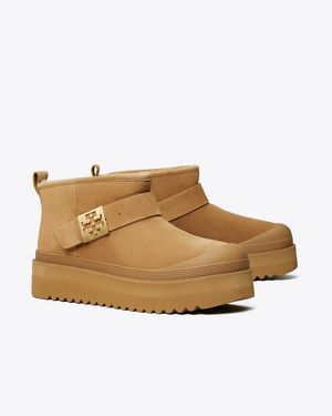 Tory Burch Suede Shearling-Lined Platform Boots - Brown