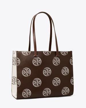 Tory Burch T Monogram Contrast Embossed Tote - Brown