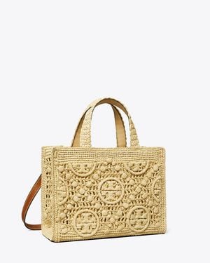 Tory Burch T Monogram Raffia Top-Handle Tote, One Size - Metallic