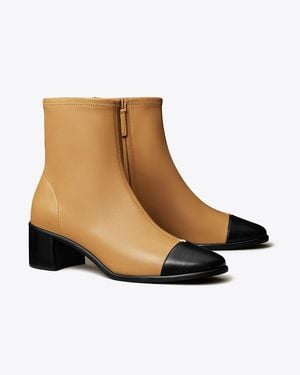 Tory Burch Cap-Toe Low-Heel Ankle Boot - Brown
