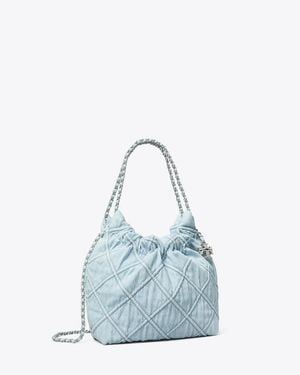 Tory Burch Mini Fleming Soft Denim Hobo Bag, One Size - Blue