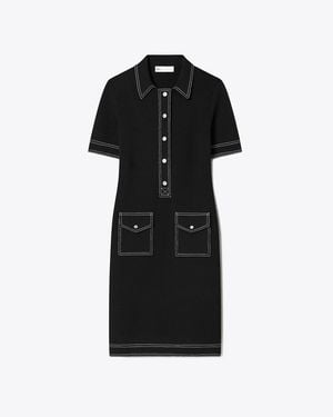 Tory Burch Topstitch Wool Camp Dress - Black