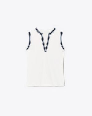 Tory Burch Striped Piqué Tank - White