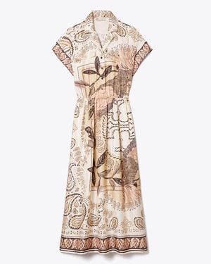 Tory Burch Waisted Silk Shirtdress - Natural