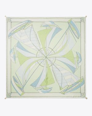 Tory Burch Sailboat Spiral Silk Square Scarf, One Size - Green