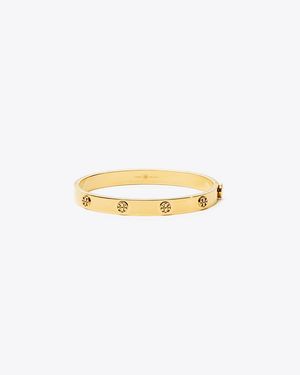 Tory Burch Miller Rose Goldtone Logo Stud Hinged Bangle Bracelet - Metallic