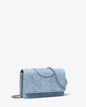 Tory Burch Fleming-Print Suede Crossbody, One Size - Blue