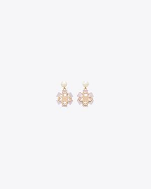 Tory Burch Forget Me Not Pearl Drop Earrings - White