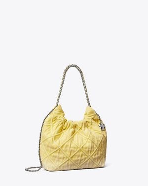 Tory Burch Mini Fleming Soft Denim Hobo Bag - Metallic
