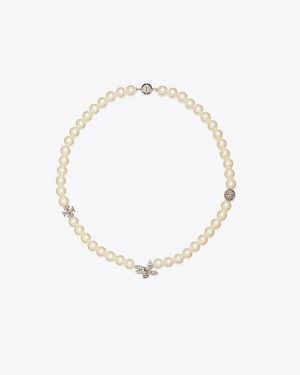 Tory Burch Moondance Pavé Flower Pearl Necklace - Metallic