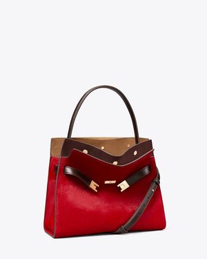 Tory Burch Small Lee Radziwill Calf Hair Double Bag - Red