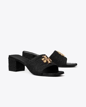 Tory Burch Eleanor Raffia Heeled Sandal - Black
