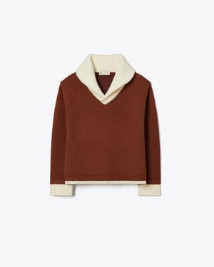 Tory Burch Contrast Collar Wool Jumper - Brown
