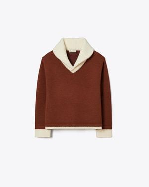 Tory Burch Contrast Collar Wool Jumper - Brown